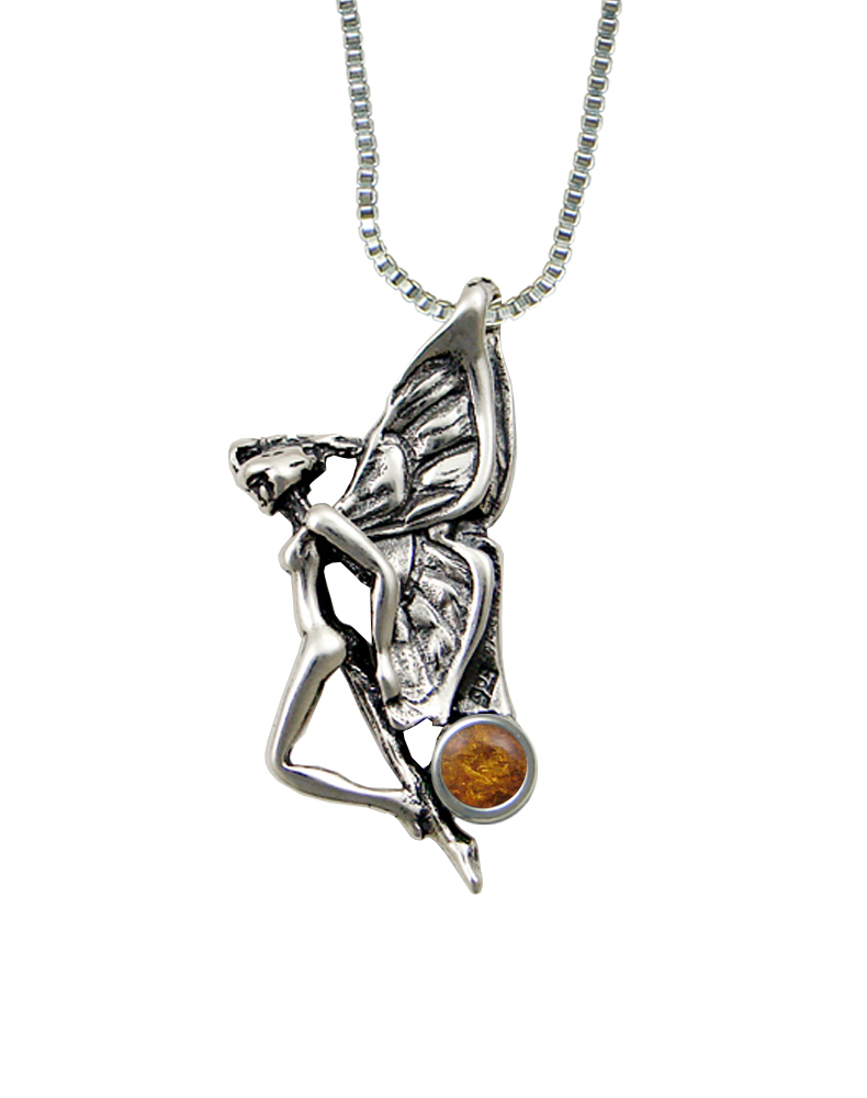 Sterling Silver Fairy of the Summer Sky Pendant With Amber